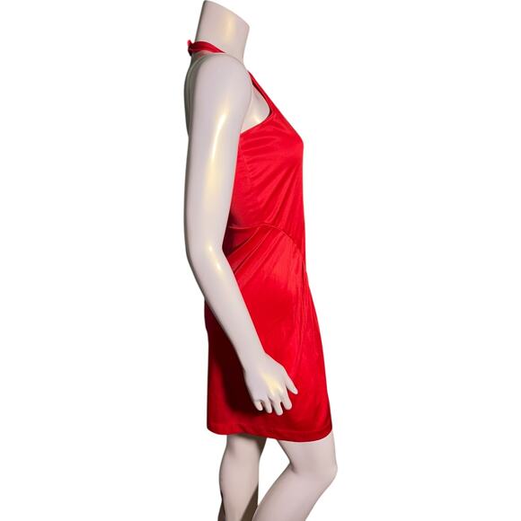 Avon Fashions Vintage Red Halter Dress Drop Waist Party Mini - Picture 3 of 4